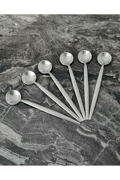 stilsenin34 Set of 6 Silver Teaspoon Coffee Ice Cream Dessert Cake Sugar Spoon Round