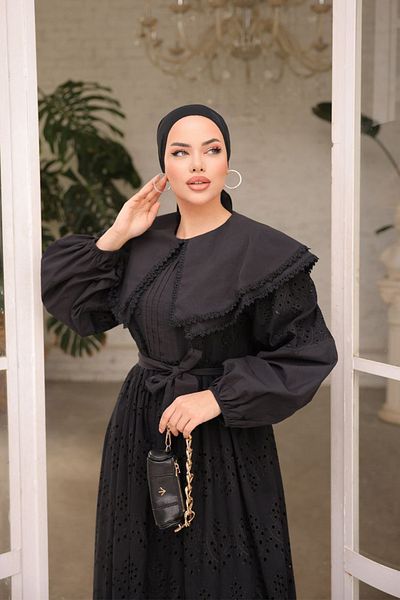 benguen 1421 Spitzenkleid mit Kragendetail Schwarz