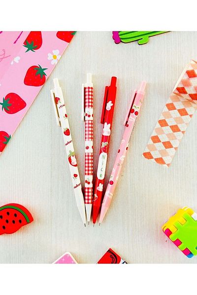 ÖZ KIRTASİYE 4-Piece Strawberry 0.7 Tip Pen Set