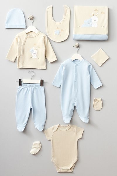 Bebitof Teddy Bear and Rabbit Patterned 10 Piece Boxed Hospital Discharge Set