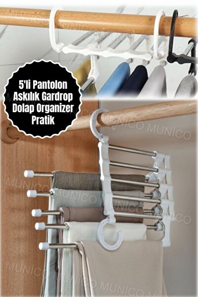 Munico 5'li Pantolon Askıları Dolap Çoklu Katmanlar Çok Fonksiyonlu Pantolon ...