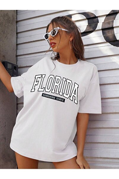 over head oh Ženska bela Florida Sunshine Štampano Oversize T-shirt