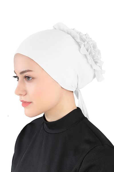 Ecardin White Large Bonnet - Thin Parisian Fabric with Knobs and Lacing St 140