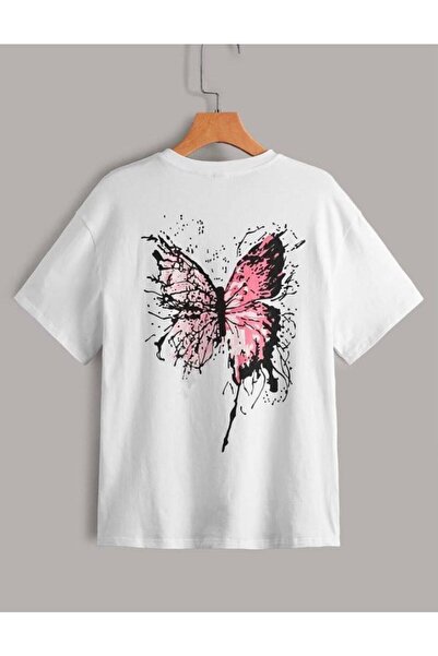 CONSTRAİN Bela devojka leđima Štampano Ljubičasti leptir T-shirt