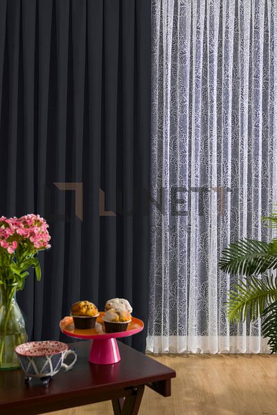 LUNETT HOME READY TO USE BLACK PLEATLESS EXTRAFORIZED FLAT SEWING FON CURTAIN SINGLE WING