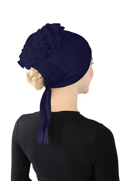 Ecardin Navy Blue Large Size Lace-Up Bonnet with Knobs - St 212