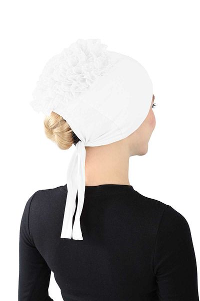 Ecardin Plus Size Knobed Laced Bonnet - White St 212