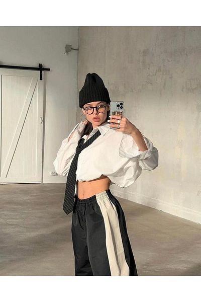 Gofeel Y2k Retro Black Line φαρδύ Unisex Φούτερ