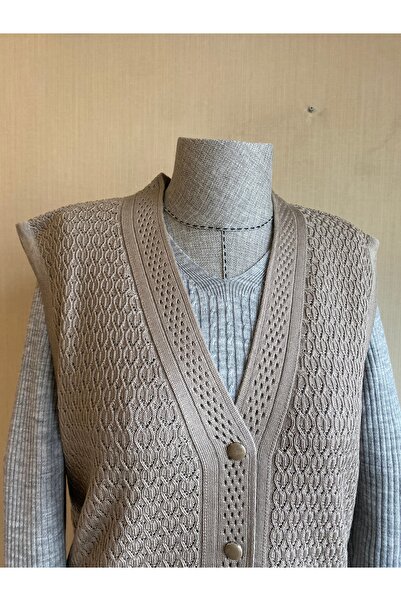 TEK Medium Size Stylish Patterned SINGLE Knitwear Tunic/Vest - Sand