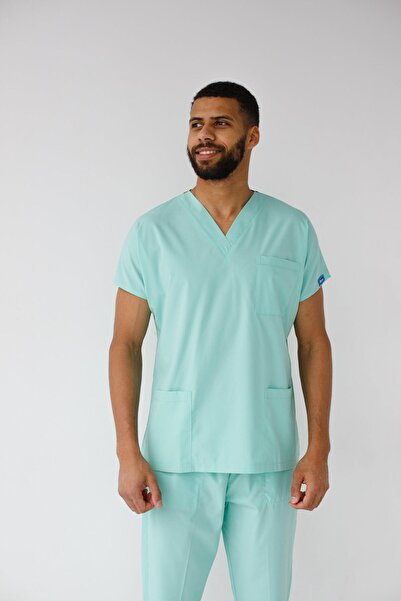 Dr. Mitra Men's Lycra Bat Sleeve Nurse Doctor Suit Mint Green