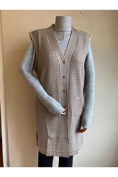 TEK Medium Size Stylish Patterned SINGLE Knitwear Tunic/Vest - Sand