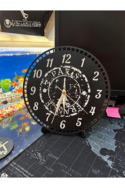 10kdekor Dekoratif AHŞAP Masa Saati Sessiz Mekanizmalı Siyah 10K DEKOR