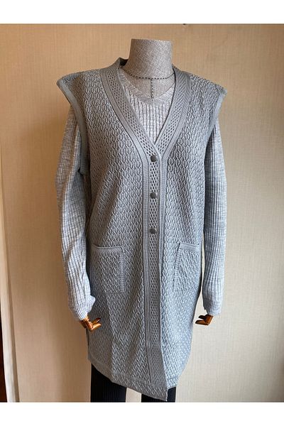 TEK Gray Stylish Patterned SINGLE Knitwear Tunic Vest