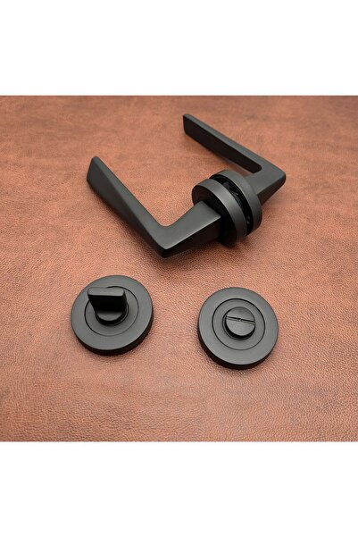 KOLDOOR Piramit Siyah Lüx Yuvarlak Şık Rozetli Wc Kapı Kolu 1 Takım