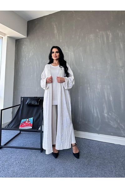 MAY MARA بدلة جاكار نسائية مكونة من 3 قطع وأكمام مطرزة بأحجار اللؤلؤ