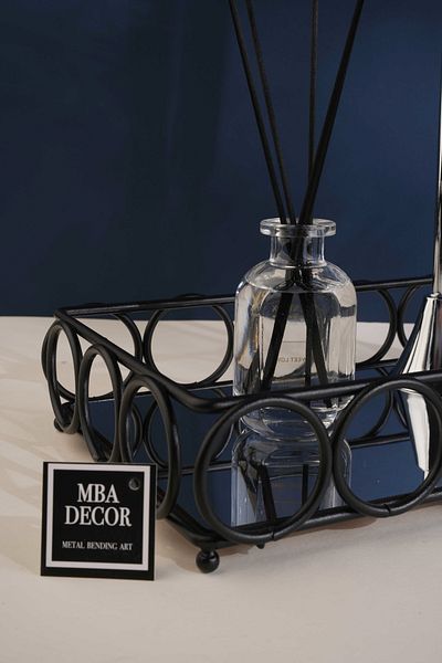 mba decor metal bending art Ring Model 1stQuality Stainless Black Filled Iron Acrylic Base Tray Presentation Holder Organizer Tableware Kitchen
