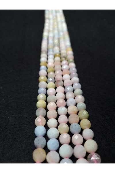 Yüksel Boncuk 8 mm Morganite Stone Facet Cut Natural Stone String
