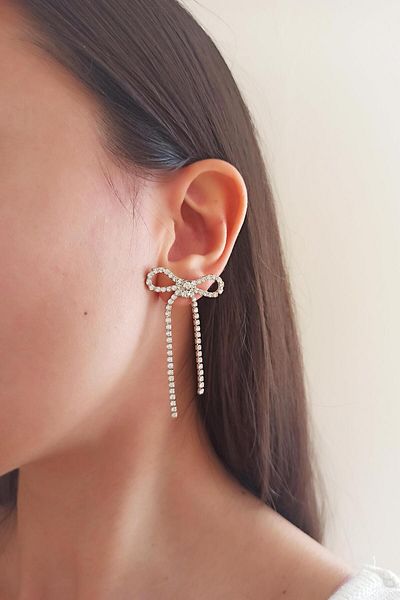 By Zeyna Aksesuar Women's Special Design Zircon Stone Ribbon Model Earrings