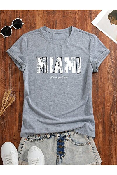 over head oh Ženske sive Miami Štampano velike veličine T-shirt