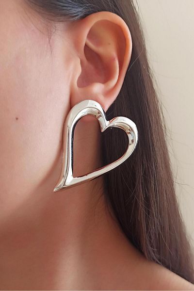By Zeyna Aksesuar Women's Special Design 5 cm Heart Model Earrings zyna002
