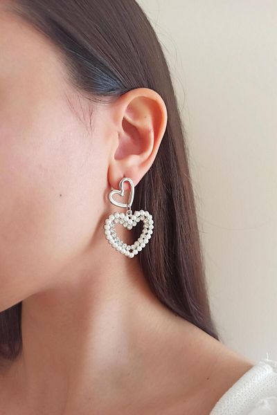 By Zeyna Aksesuar Women's Special Design Artificial Pearl Heart Model Earrings