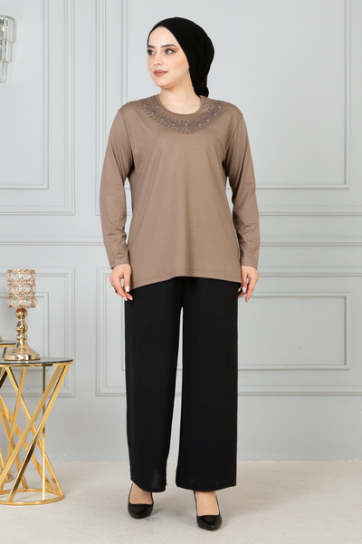 nacar çarşı Γυναικεία χτενισμένη βαμβακερή μπλούζα