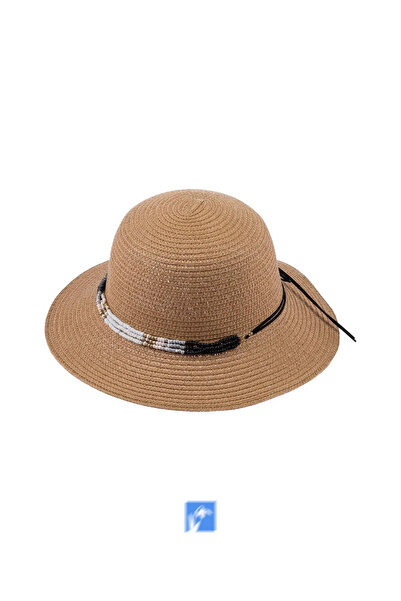 Kardelen Butik Denizli Luksuzni slamnati šešir za plažu (57-58 cm) (Sa vezico...