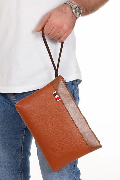 tuldar Unisex Tan Δερμάτινο λουράκι χεριού File Document Daily Portfolio & Clutch Bag