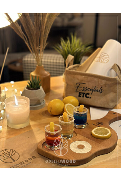 RootedWood 3 Shot (BARDAKLAR HARİÇ) Tekila Sunum Tahtası
