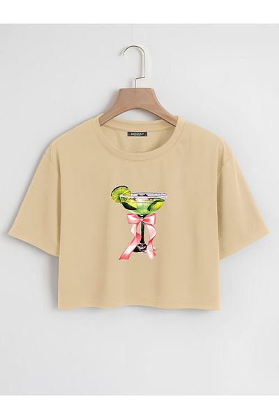 Mad&Calf Γυναικείο μπλουζάκι με στάμπα Lime Cocktail Oversize Crop