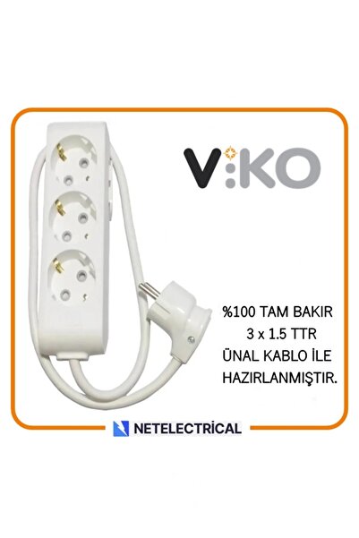 VİKO Multi-Let 3'lü 4 Metre Topraklı Çocuk Korumalı Kablolu Grup Priz