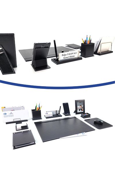 prozenis Beyoğlu Leather Desk Set with Nameplate 10 Pieces New Business Office Gift