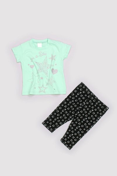 Peki Baby Buy 5 Pay 4 Kids Flexible Soft Combed Cotton Glitter Star Printed Body Tights 2 Pieces Set 13638