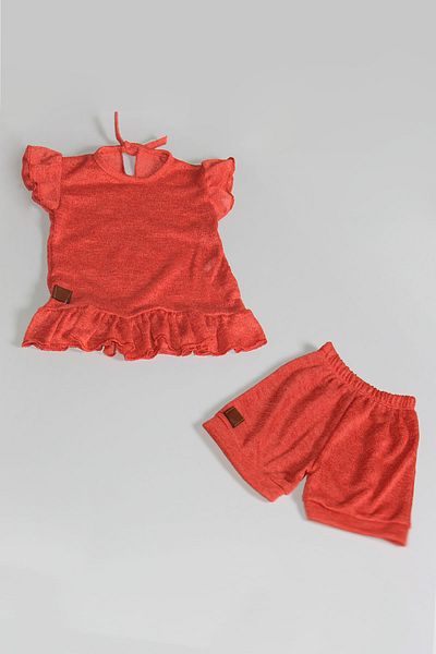 Peki Baby Buy 5 Pay 4 Flamed Thin Single Jersey 100% Cotton Plain Leather Label Set 2-Piece Frilly T-Shirt Sort 14720