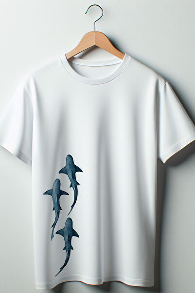 Vordevia Tricou alb oversize cu imprimeu Shark