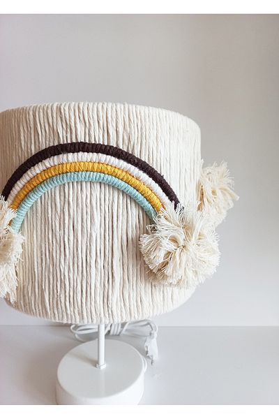C&A&B KUZEY AVİZE Ecru Cylinder Macrame Rope Wrap Rainbow - Baby Boy and Children's Room Lampshade