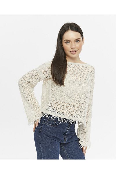 KNİTİCAL TEKSTİL Bolero shams Cream Crop Μπλούζα Openwork Πλεκτά πλεκτά Πλεκτά