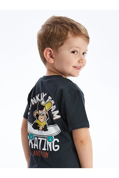 LC Waikiki LCW baby Crew Neck Short Sleeve Nostalgic Monkey Printed Baby Boy T-Shirt