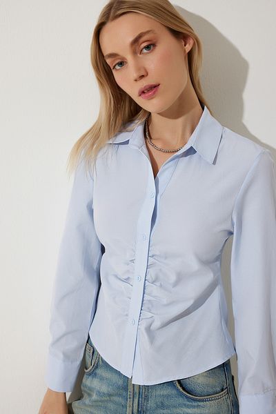 Happiness İstanbul Dámská Sky Blue Gather Detailed Shirt MX00164