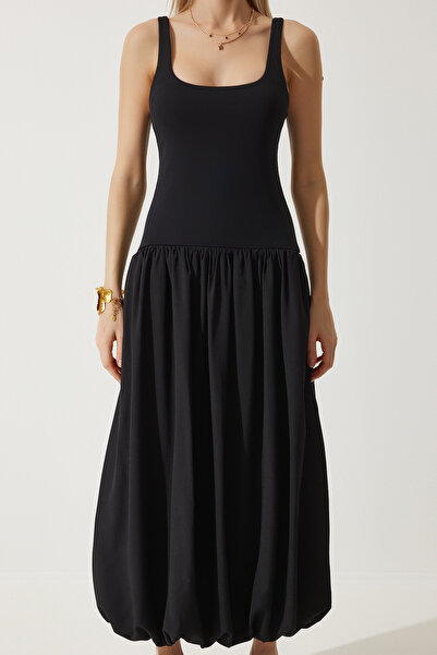 Happiness İstanbul Dámské černé balonové midi šaty UB00276