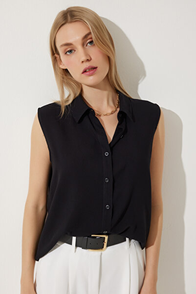 Happiness İstanbul Dámská černá viskózová košile bez rukávů TO00129