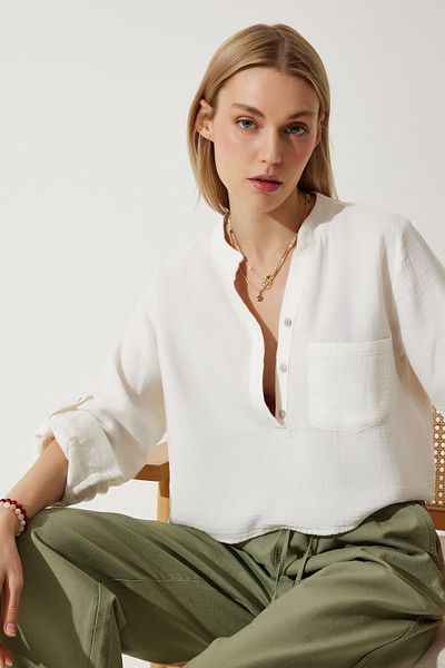 Happiness İstanbul Dámský Bone Judge Collar Premium mušelínová košilová halenka RG00028