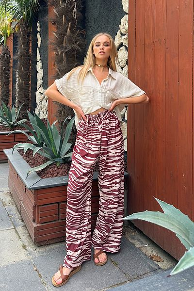 Trend Alaçatı Stili Women's Brown Patterned Palazzo Trousers ALC-X12136