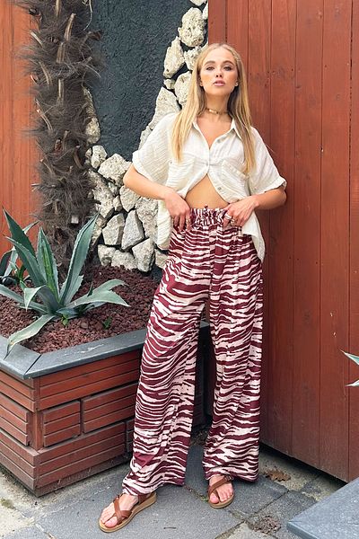 Trend Alaçatı Stili Women's Brown Patterned Palazzo Trousers ALC-X12136