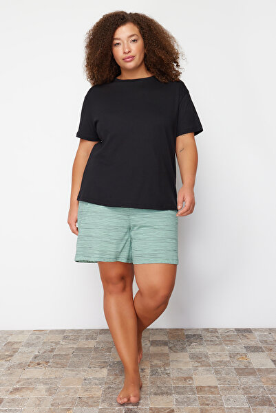 Trendyol Curve Set pijamale tricotate cu dungi verde TBBSS23AI00022