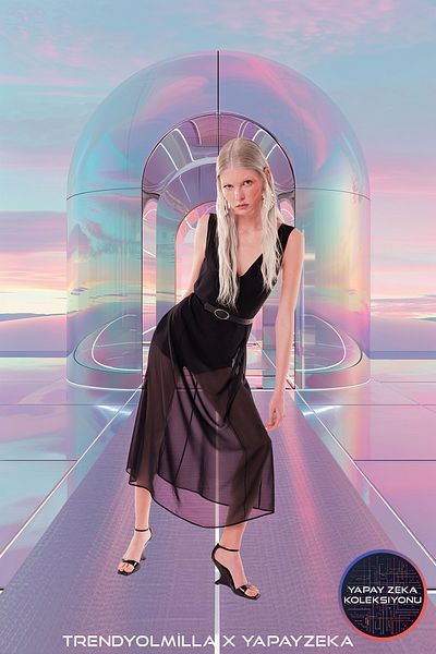 Trendyol Collection Black Faux Leather Chiffon Dress - Jumpsuit Detail and Belt, TPRSS24EL00183