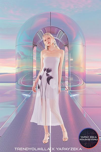 Trendyol Collection Μαξι φόρεμα ελαστικό από τούλι - Πολύχρωμο λουλούδι με στάμπα, στράπλες, με επένδυση - TWOSS24EL00848