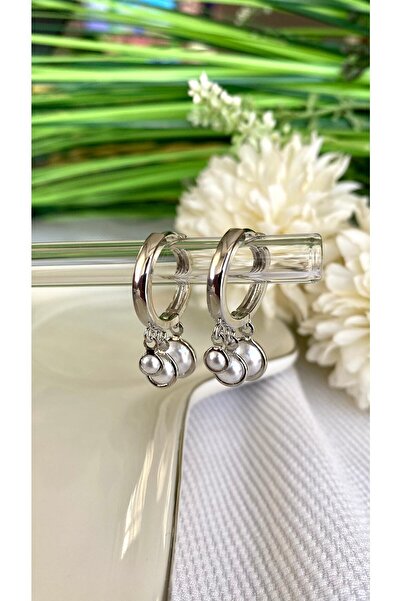 JustGAF أقراط متدلية من اللؤلؤ باللون الفضي/الفضي