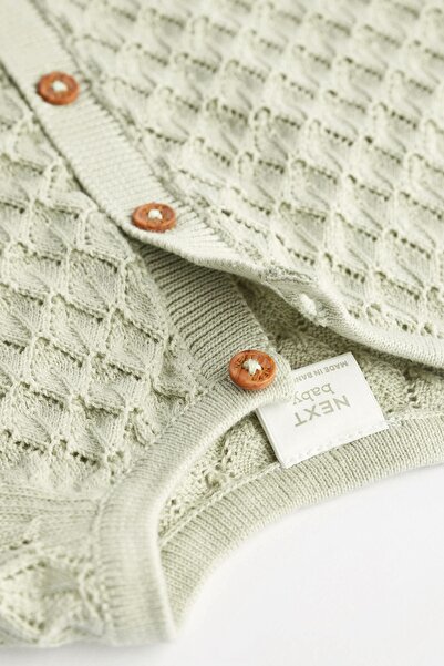 Next Baby Green Knitted - 100% Cotton Baby Cardigan, Sage