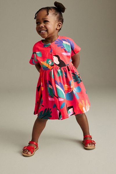 Next Baby Red Floral Patterned Cotton Short Sleeve Dress
